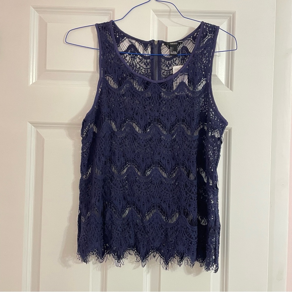 NWT navy lace Forever 21 tank top, large